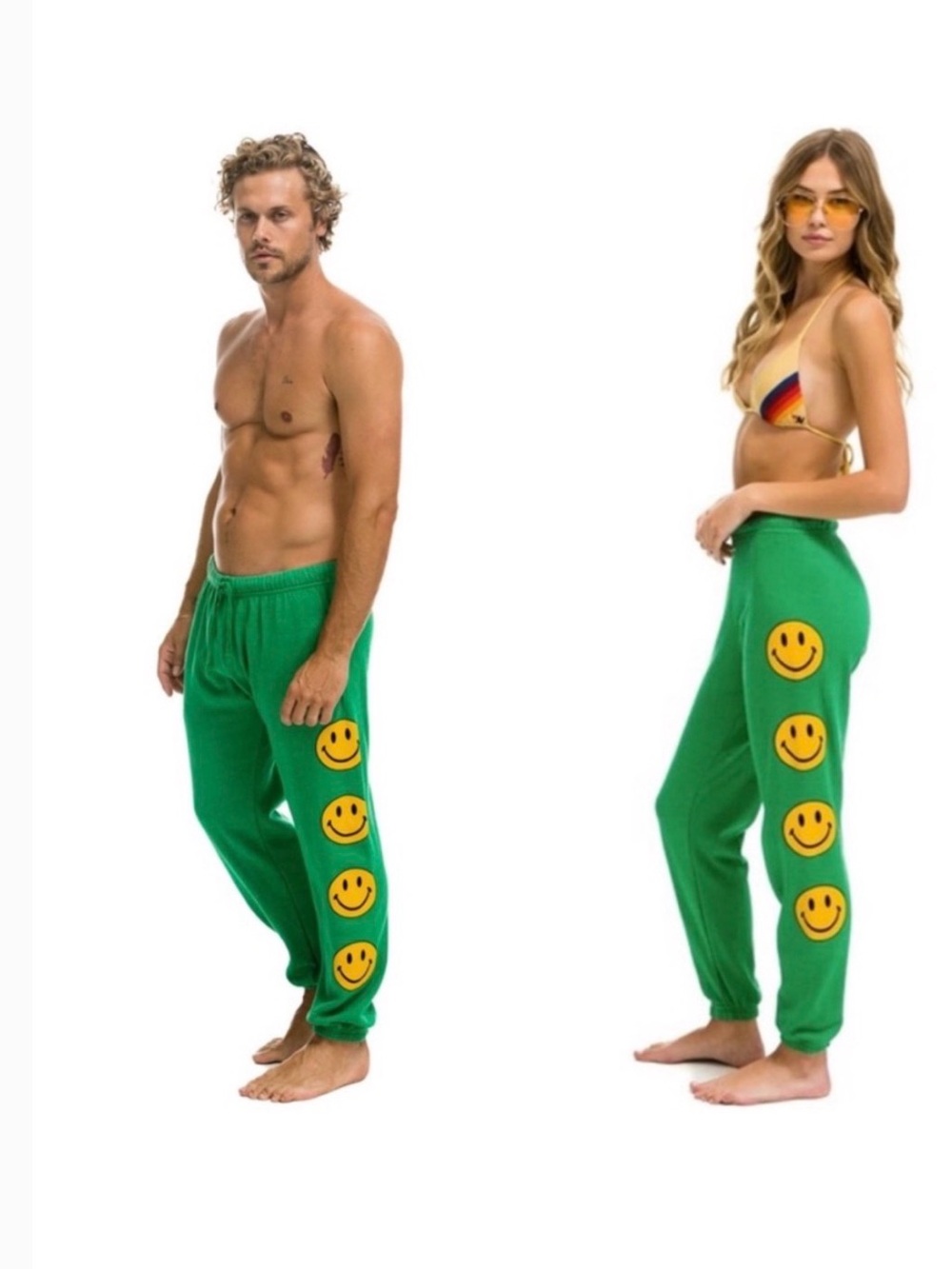 Aviator Nation Green Smiley Face Sweatpants S